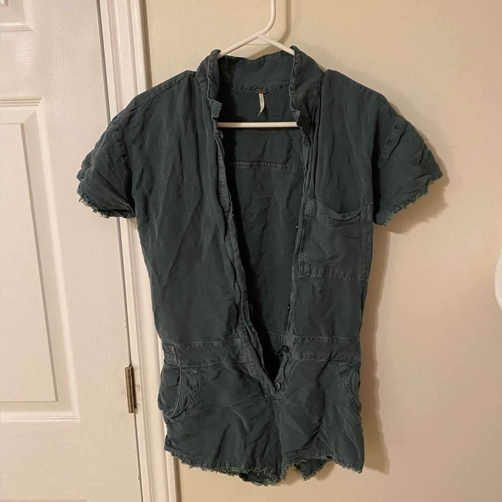 Dark Green Romper with Frayed Edges